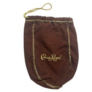 Crown Royal Brown Velvet Drawstring Bag With Gold Stitching & Embroidery 11o